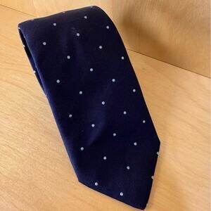 Thomas Pink Navy Blue Silk Tie Light Blue Polka Dot 100% Silk Designer Necktie